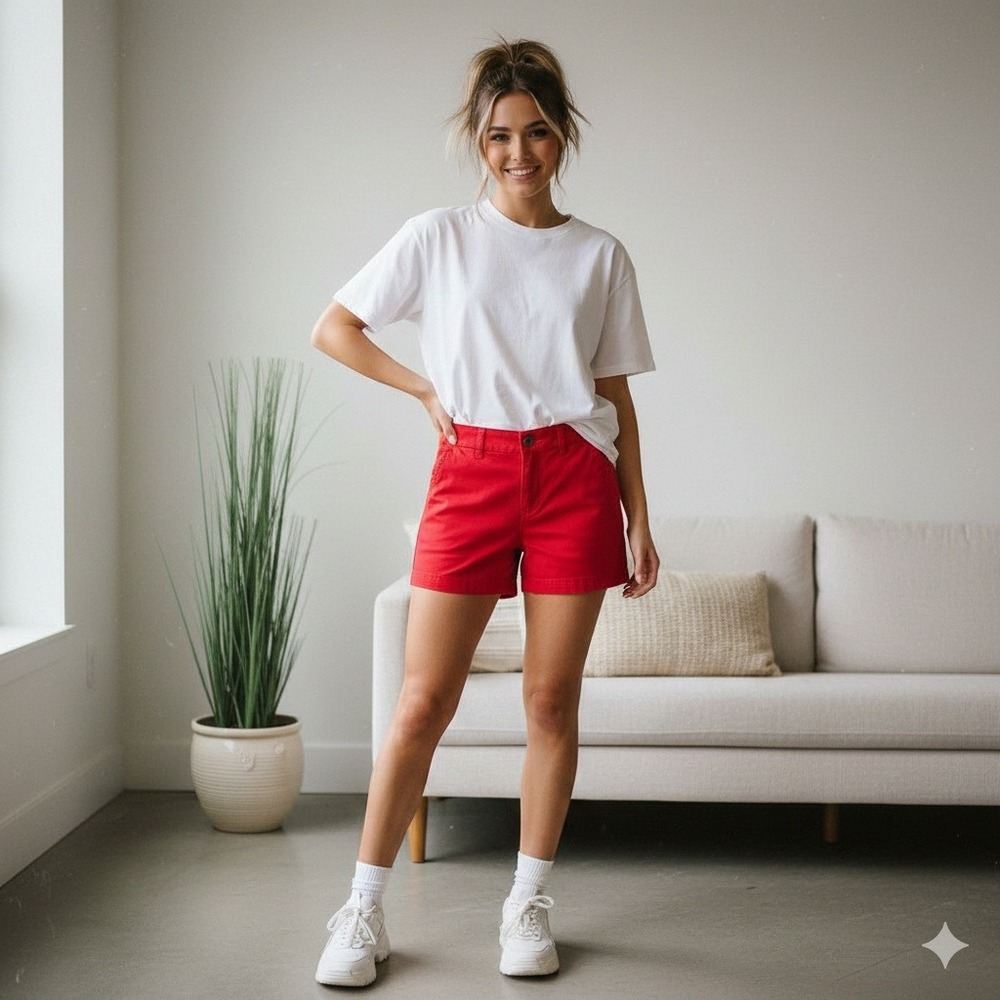 J.‎ Crew Womens Red Chino Shorts Mid Rise Stretch Cotton Casual Summer - Size 6